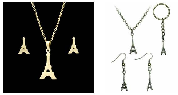 Acél Eiffel-torony szett, nyaklánc és fülbevalók, 3 db