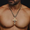 Arany-ezüst acél férfi kereszt nyaklánc nyakban
