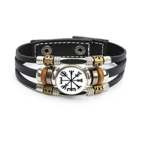 Viking iránytűs férfi bőr karkötő