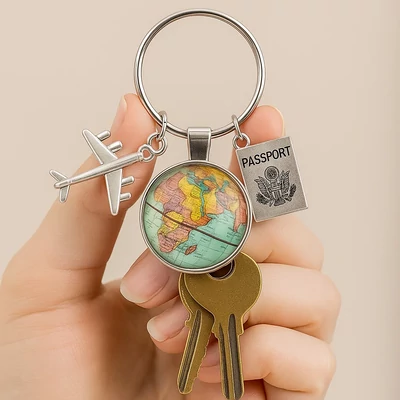 Világutazó kulcstartó medálokkal