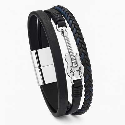 Gitár medálos bőr karkötő
