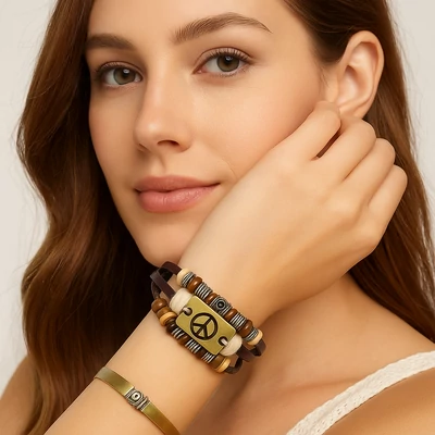 Uniszex Peace bőr karkötő