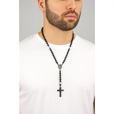Fekete lávaköves rózsafüzéres férfi nyaklánc