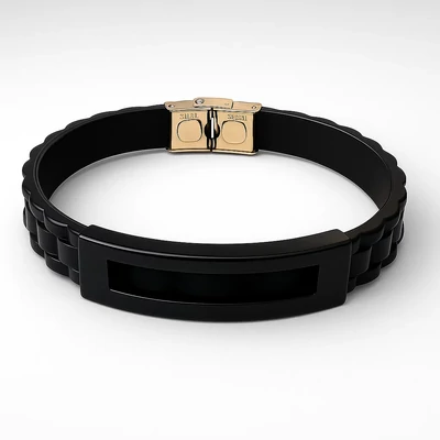 Acél fekete fémlapos férfi karkötő #2