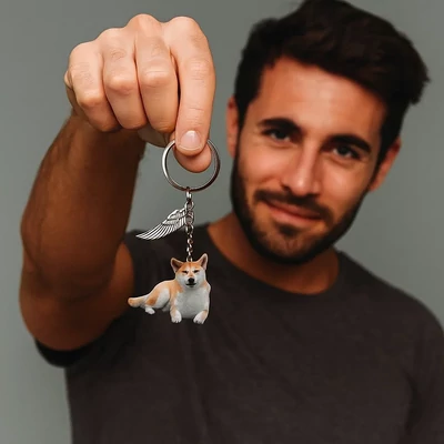 Akril malamut kulcstartó angyalszárnnyal