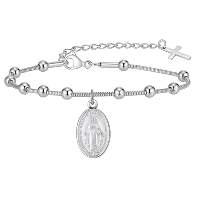 Szűz Mária acél rózsafüzér karkötő