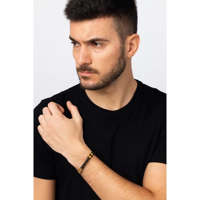 Fonott acél + bőr karkötő