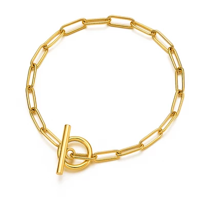 Aranyszínű Pandora kompatibilis acél karkötő T-zárral