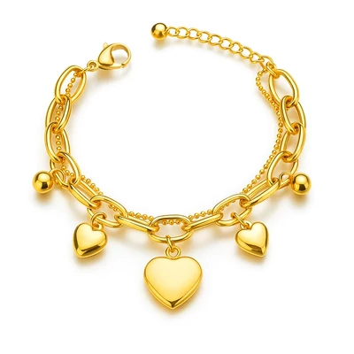 Aranyozott acél sok szíves karkötő