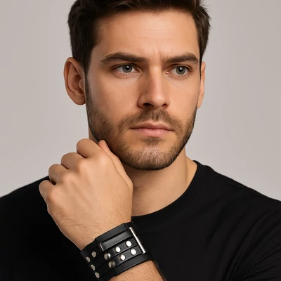 Csatos férfi motoros bőr karkötő