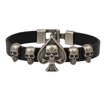 Koponyás férfi motoros bőr karkötő
