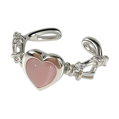 Pink köves szíves gyűrű