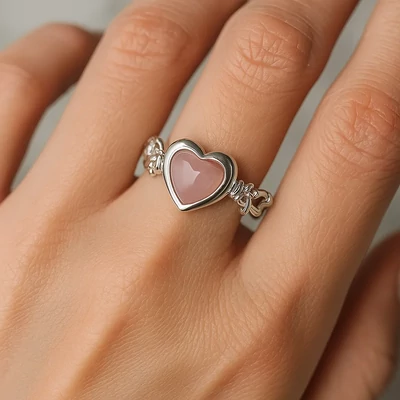 Pink köves szíves gyűrű