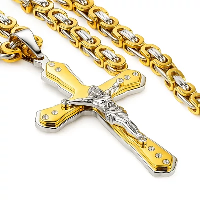 Arany-ezüst acél férfi kereszt nyaklánc