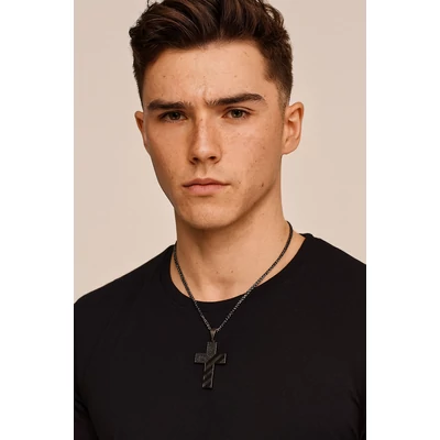 Acél férfi fekete keresztes nyaklánc