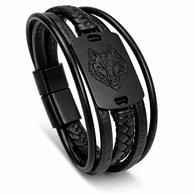 Farkasfejes viking bőr karkötő