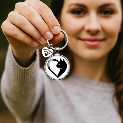 Szíves cicás kulcstartó