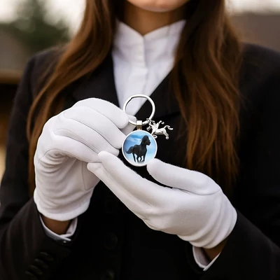 Kétmedálos lovas kulcstartó