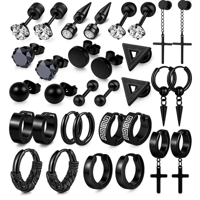 15 pár fekete férfi acél fülbevaló