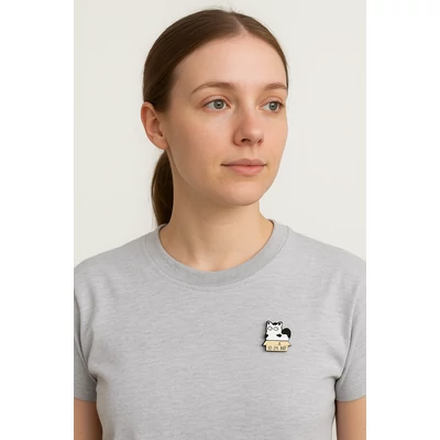 Cica a dobozban kitűző