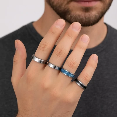 Négyrészes acél férfi gyűrű szett
