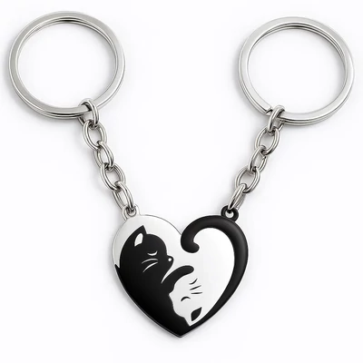 Bújó macskás páros acél kulcstartó