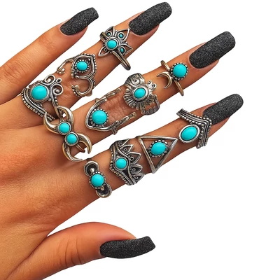 11 részes türkiz gyűrű szett