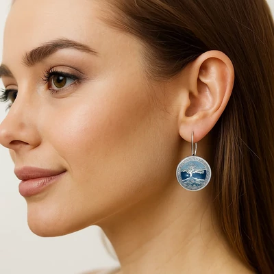 Kék-fehér életfás fülbevaló