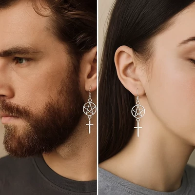 Pentagramos keresztes fülbevaló