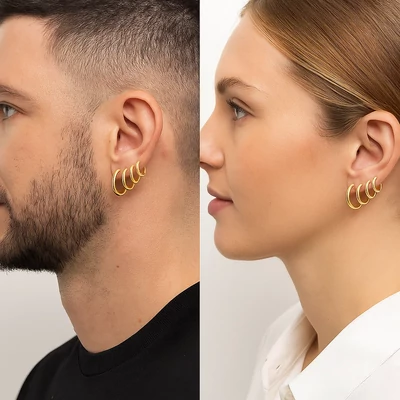 Acél karika fülbevaló/piercing szett