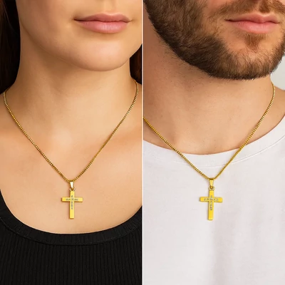 Acél strasszköves keresztes nyaklánc