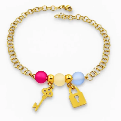 Acél kulcsos lakatos bokalánc