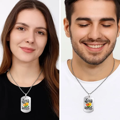 Acél szivárványos dögcédulás nyaklánc