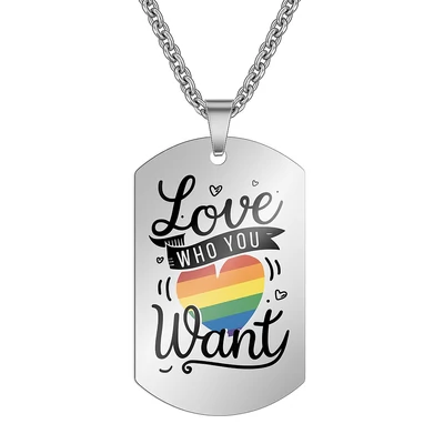 Acél szivárványos dögcédulás nyaklánc