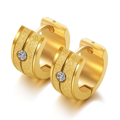 Acél csíkos köves fülbevaló