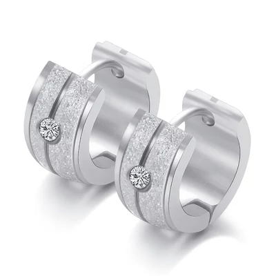 Acél csíkos köves fülbevaló