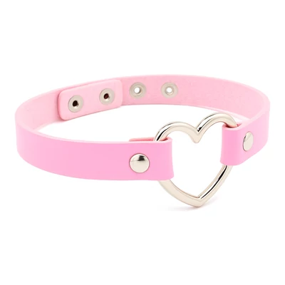 Szíves műbőr nyaklánc PINK