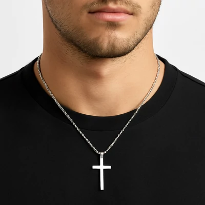 Acél kereszt nyaklánc (ezüst színű)
