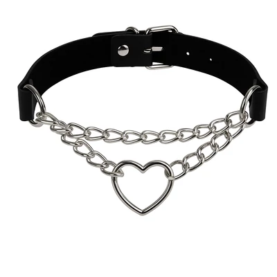 Fekete szíves műbőr nyaklánc