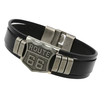 Motoros férfi bőr karkötő &amp;quot;Route 66&amp;quot;