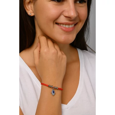 Piros kabbala karkötő hamsza kéz medállal