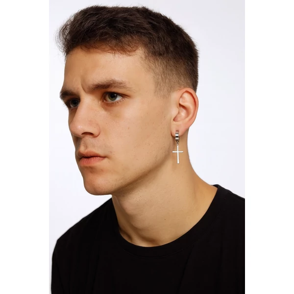  Acél kereszt fülbevaló ezüst - modellen