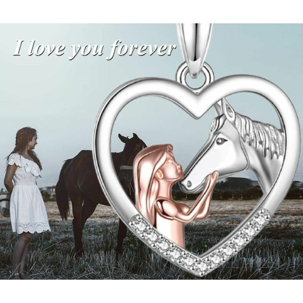 Lány és ló a szívben nyaklánc