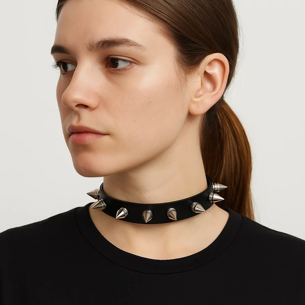 Szegecses műbőr nyaklánc modellen