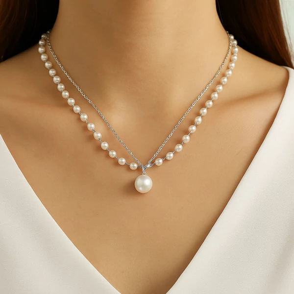 Duplasoros gyöngy nyaklánc nyakban