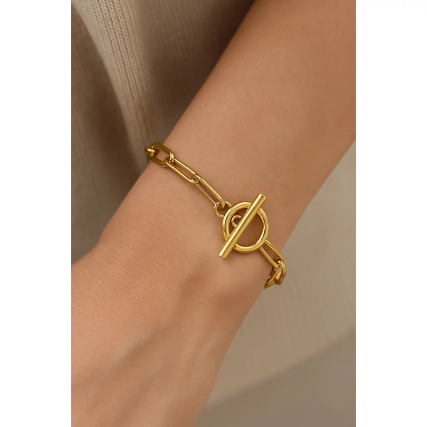 Aranyszínű Pandora kompatibilis acél karkötő T-zárral