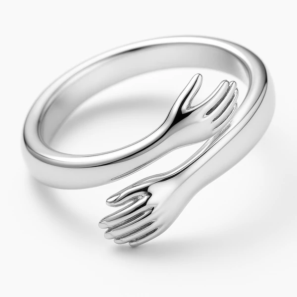 Ujjat átölelő ezüst gyűrű modern dizájnnal