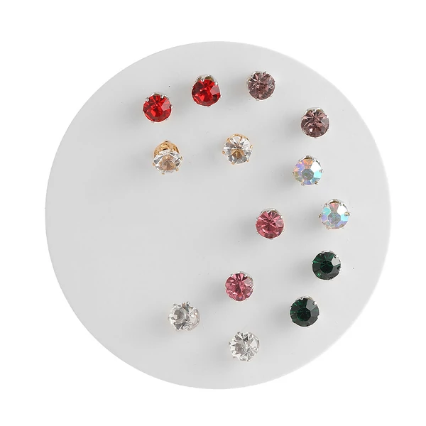 7 pár színes cirkon köves bedugós fülbevaló szett