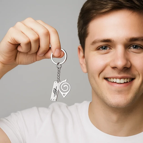 Két medálos Naruto kulcstartó kézben