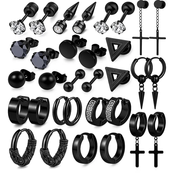 15 pár fekete férfi acél fülbevaló